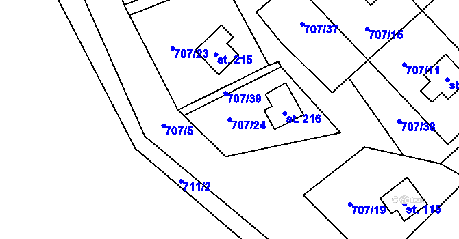 Parcela st. 707/24 v KÚ Krasoňov, Katastrální mapa