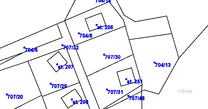 Parcela st. 707/30 v KÚ Krasoňov, Katastrální mapa