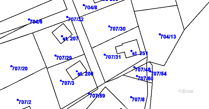 Parcela st. 707/31 v KÚ Krasoňov, Katastrální mapa