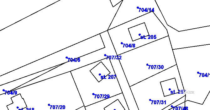 Parcela st. 707/32 v KÚ Krasoňov, Katastrální mapa