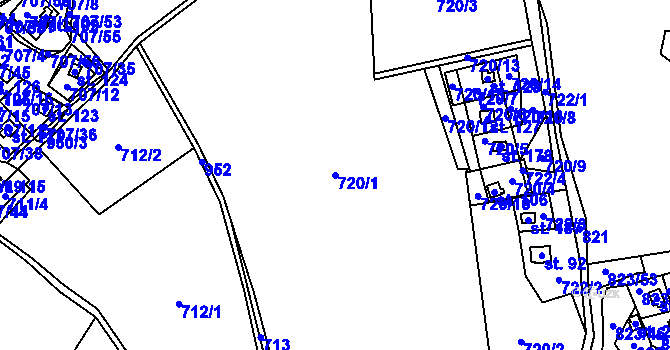 Parcela st. 720/1 v KÚ Krasoňov, Katastrální mapa
