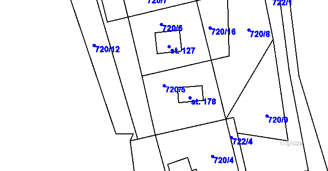 Parcela st. 720/5 v KÚ Krasoňov, Katastrální mapa