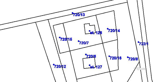 Parcela st. 720/7 v KÚ Krasoňov, Katastrální mapa