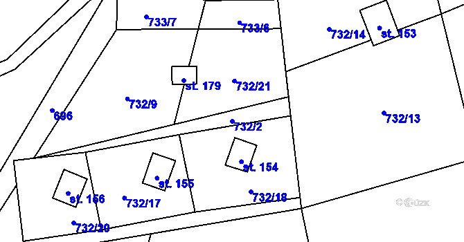 Parcela st. 732/2 v KÚ Krasoňov, Katastrální mapa