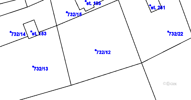 Parcela st. 732/12 v KÚ Krasoňov, Katastrální mapa