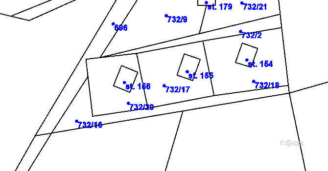Parcela st. 732/17 v KÚ Krasoňov, Katastrální mapa