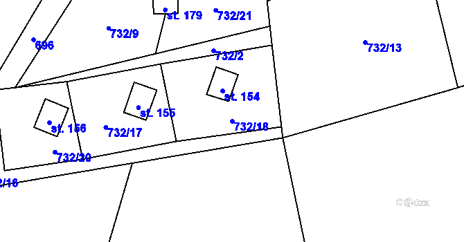 Parcela st. 732/18 v KÚ Krasoňov, Katastrální mapa