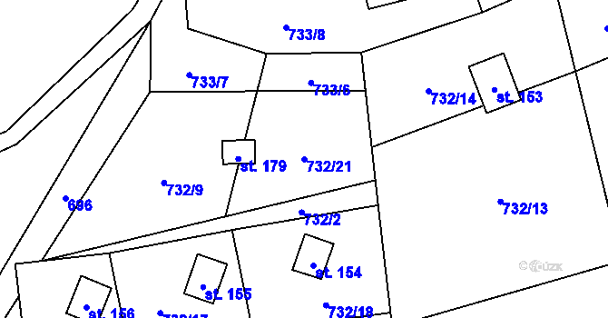 Parcela st. 732/21 v KÚ Krasoňov, Katastrální mapa