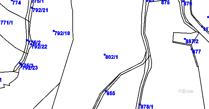 Parcela st. 802/1 v KÚ Krasoňov, Katastrální mapa
