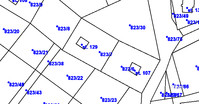 Parcela st. 823/7 v KÚ Krasoňov, Katastrální mapa