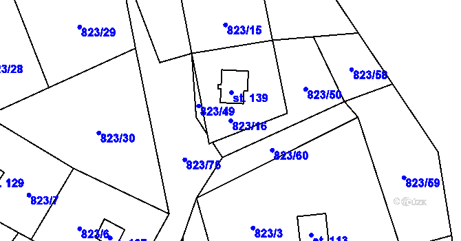Parcela st. 823/16 v KÚ Krasoňov, Katastrální mapa