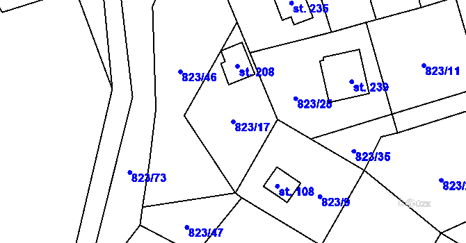 Parcela st. 823/17 v KÚ Krasoňov, Katastrální mapa