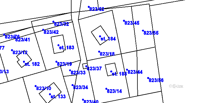 Parcela st. 823/18 v KÚ Krasoňov, Katastrální mapa