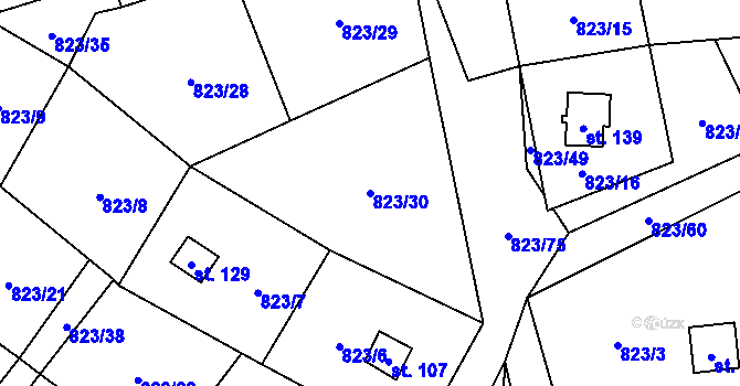 Parcela st. 823/30 v KÚ Krasoňov, Katastrální mapa