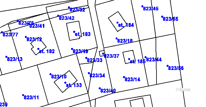 Parcela st. 823/37 v KÚ Krasoňov, Katastrální mapa