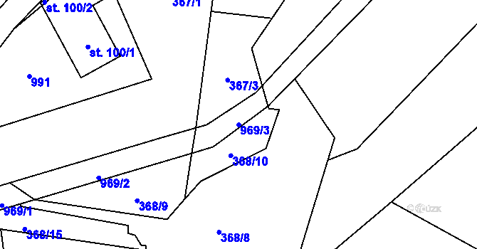 Parcela st. 969/3 v KÚ Krasoňov, Katastrální mapa