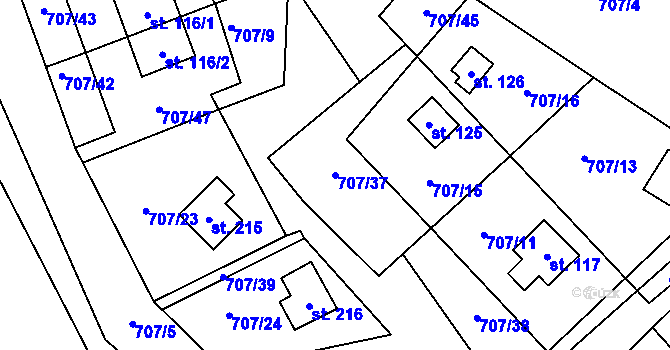 Parcela st. 707/37 v KÚ Krasoňov, Katastrální mapa