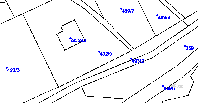 Parcela st. 492/9 v KÚ Krasoňov, Katastrální mapa