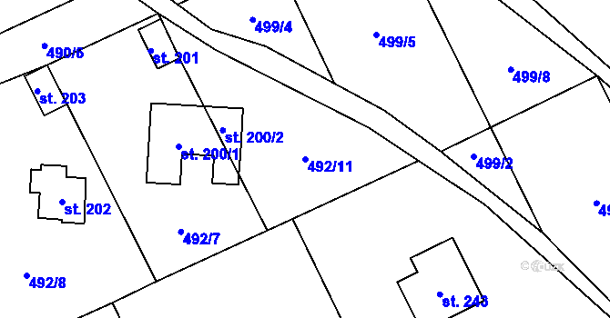 Parcela st. 492/11 v KÚ Krasoňov, Katastrální mapa