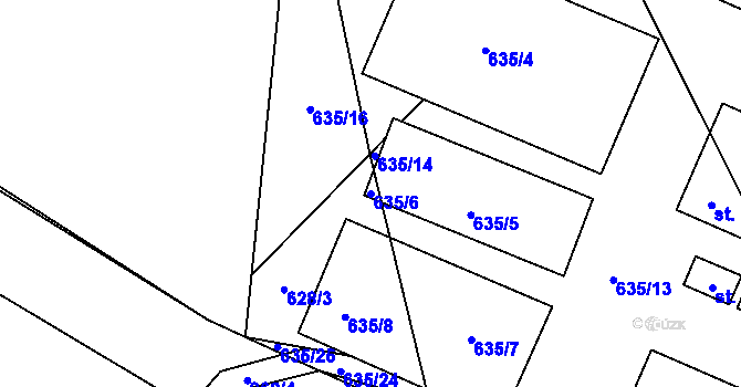 Parcela st. 635/6 v KÚ Krasoňov, Katastrální mapa