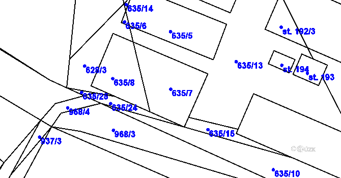 Parcela st. 635/7 v KÚ Krasoňov, Katastrální mapa