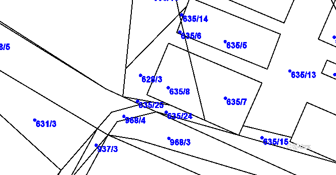 Parcela st. 635/8 v KÚ Krasoňov, Katastrální mapa