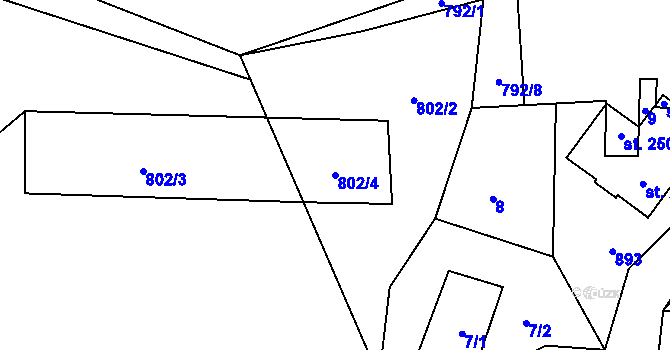 Parcela st. 802/4 v KÚ Krasoňov, Katastrální mapa