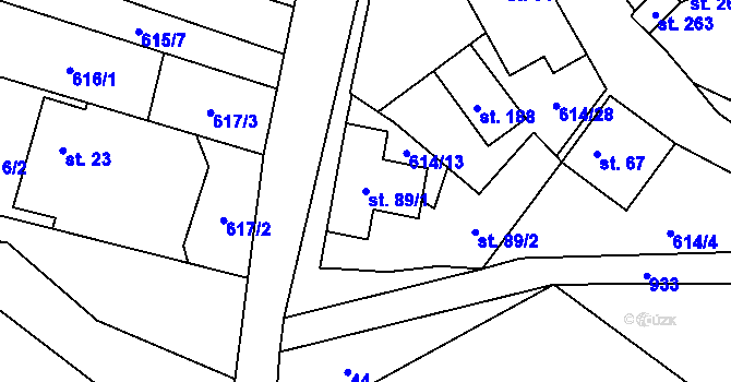Parcela st. 89/1 v KÚ Krasoňov, Katastrální mapa