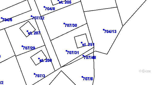 Parcela st. 251 v KÚ Krasoňov, Katastrální mapa