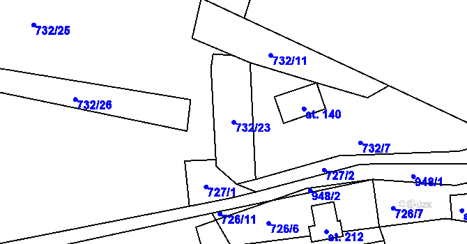 Parcela st. 732/23 v KÚ Krasoňov, Katastrální mapa