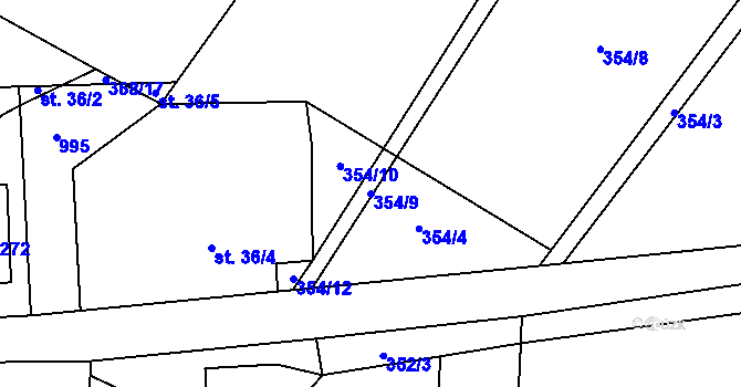 Parcela st. 354/9 v KÚ Krasoňov, Katastrální mapa