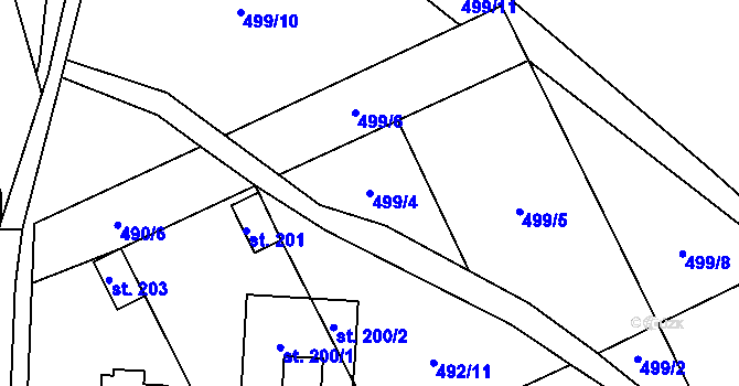 Parcela st. 499/4 v KÚ Krasoňov, Katastrální mapa