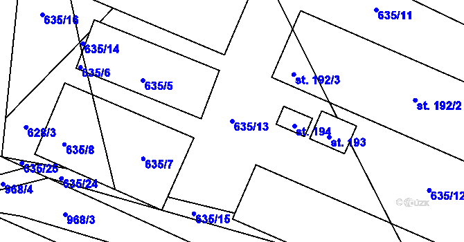 Parcela st. 635/13 v KÚ Krasoňov, Katastrální mapa