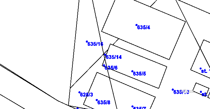 Parcela st. 635/14 v KÚ Krasoňov, Katastrální mapa