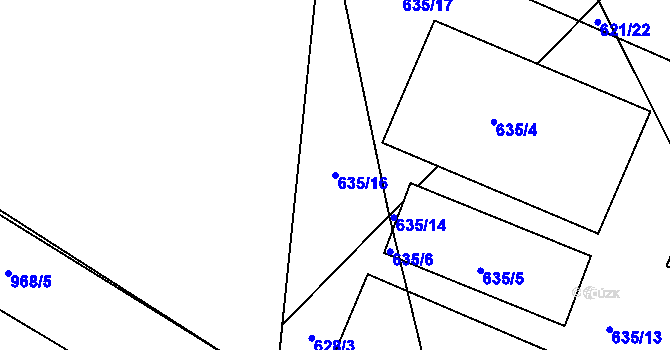 Parcela st. 635/16 v KÚ Krasoňov, Katastrální mapa