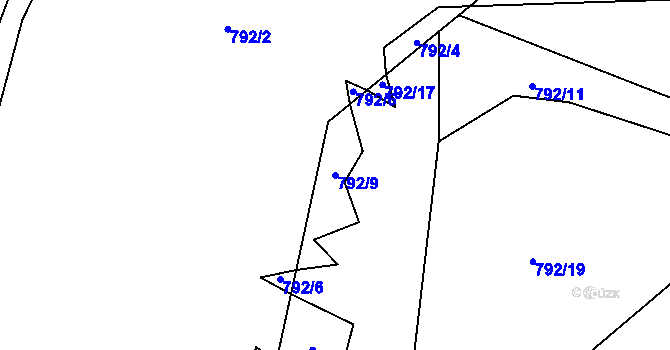 Parcela st. 792/9 v KÚ Krasoňov, Katastrální mapa