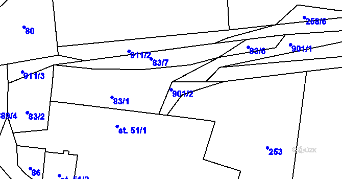 Parcela st. 901/2 v KÚ Krasoňov, Katastrální mapa