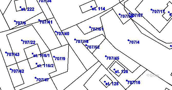 Parcela st. 707/52 v KÚ Krasoňov, Katastrální mapa