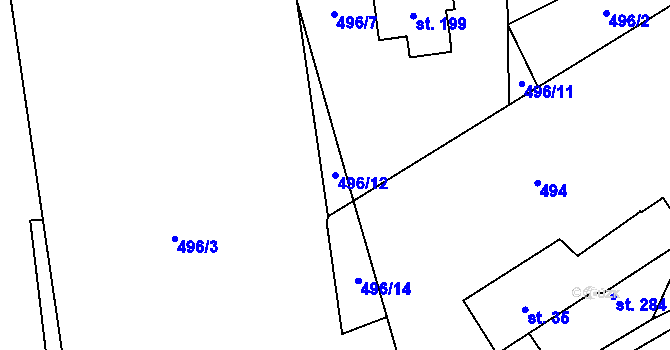 Parcela st. 496/12 v KÚ Krasoňov, Katastrální mapa