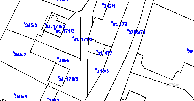 Parcela st. 477 v KÚ Krasov, Katastrální mapa