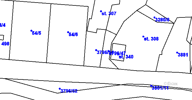 Parcela st. 3796/54 v KÚ Krasov, Katastrální mapa
