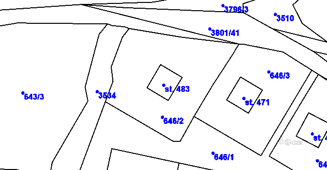 Parcela st. 483 v KÚ Krasov, Katastrální mapa