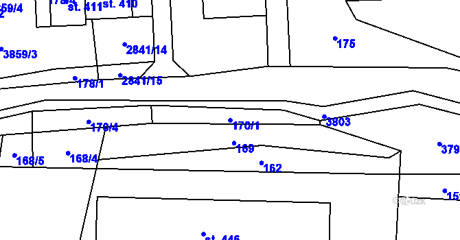 Parcela st. 170/1 v KÚ Krasov, Katastrální mapa