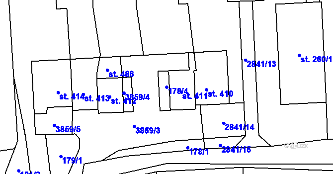 Parcela st. 178/4 v KÚ Krasov, Katastrální mapa