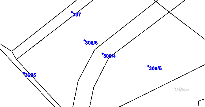 Parcela st. 308/4 v KÚ Krasov, Katastrální mapa
