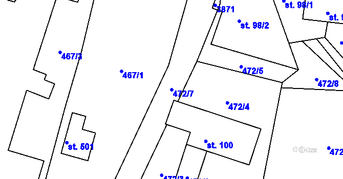 Parcela st. 472/7 v KÚ Krasov, Katastrální mapa