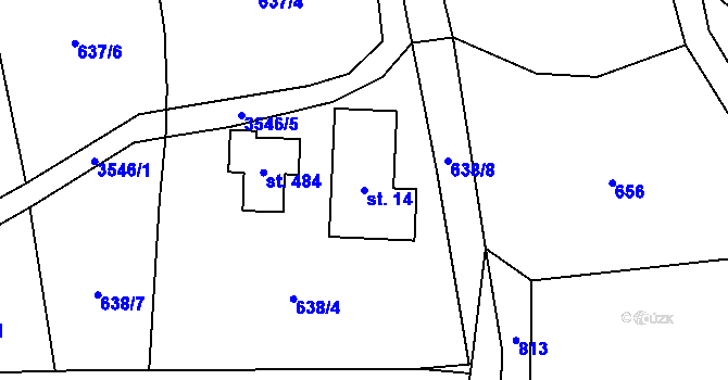 Parcela st. 14 v KÚ Krasov, Katastrální mapa