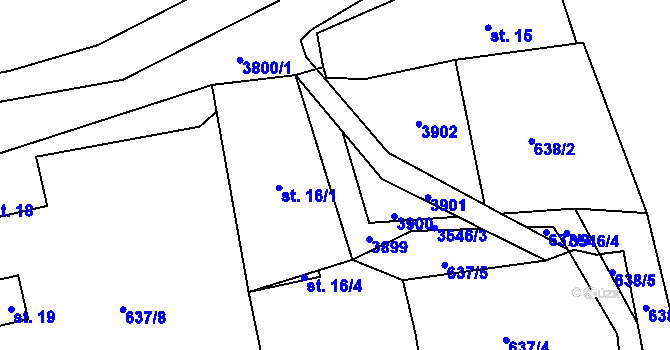Parcela st. 16/3 v KÚ Krasov, Katastrální mapa