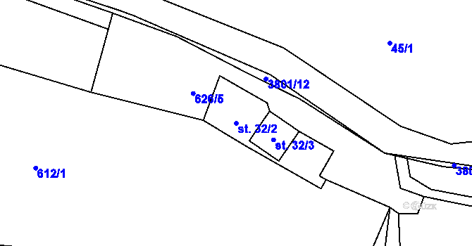 Parcela st. 32/2 v KÚ Krasov, Katastrální mapa
