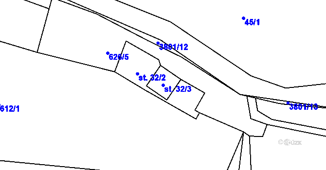 Parcela st. 32/3 v KÚ Krasov, Katastrální mapa